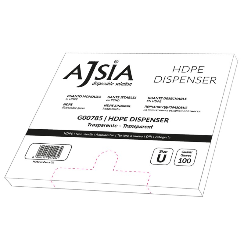 100 GUANTI MONOUSO IN HDPE CON DISPENSER